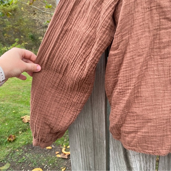 Ana XL Brown Muslim Scoop neck Henley Buttoned down Blouse - Picture 3 of 5